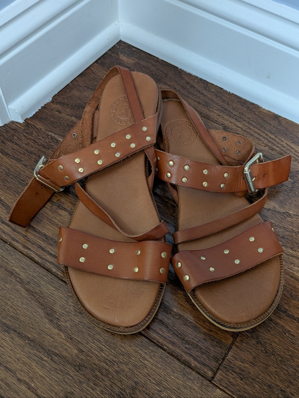 Penelope Chilvers Women's Tan Leather Strappy Studded Sandals Size 40